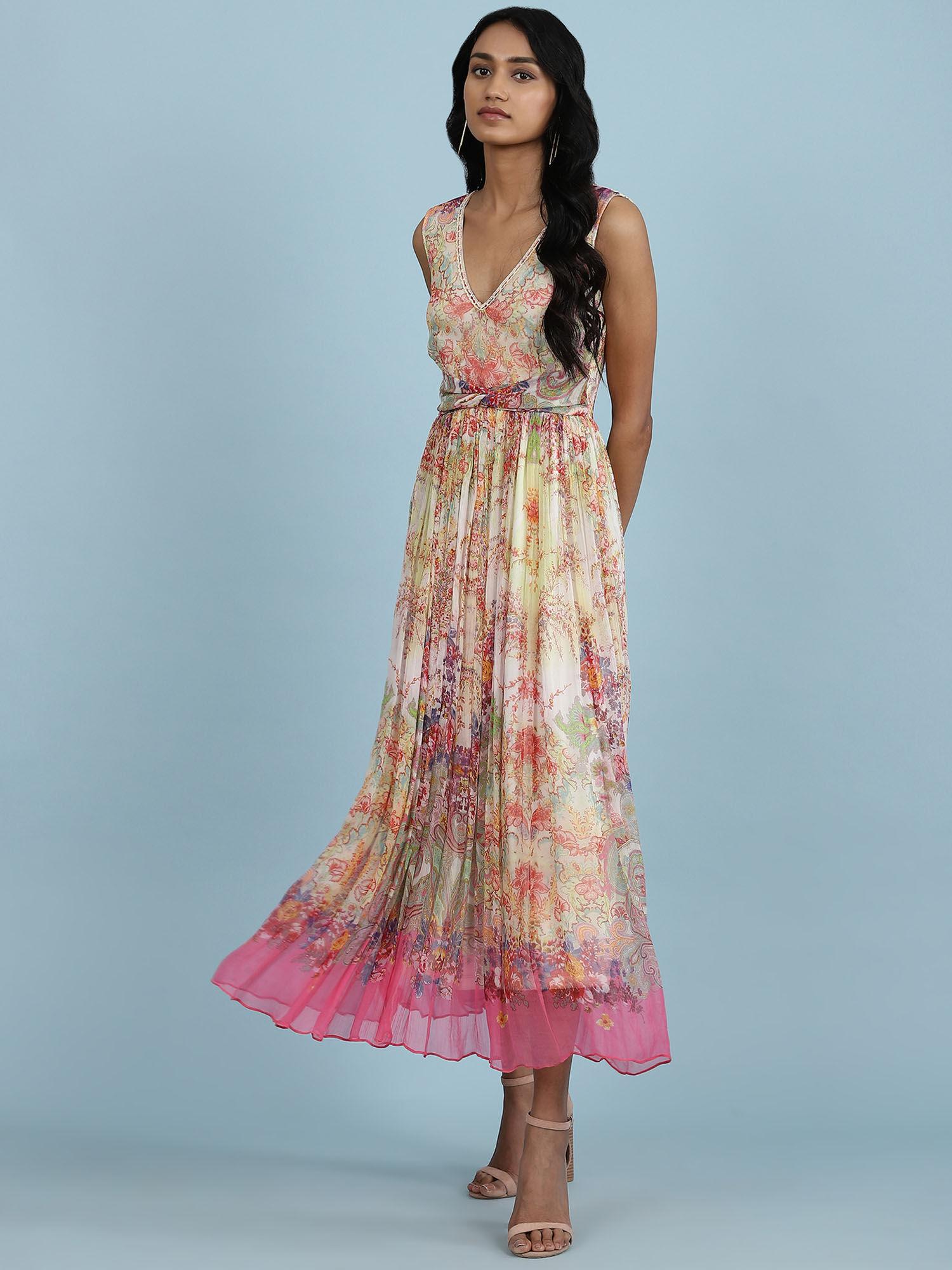 ecru printed maxi dress