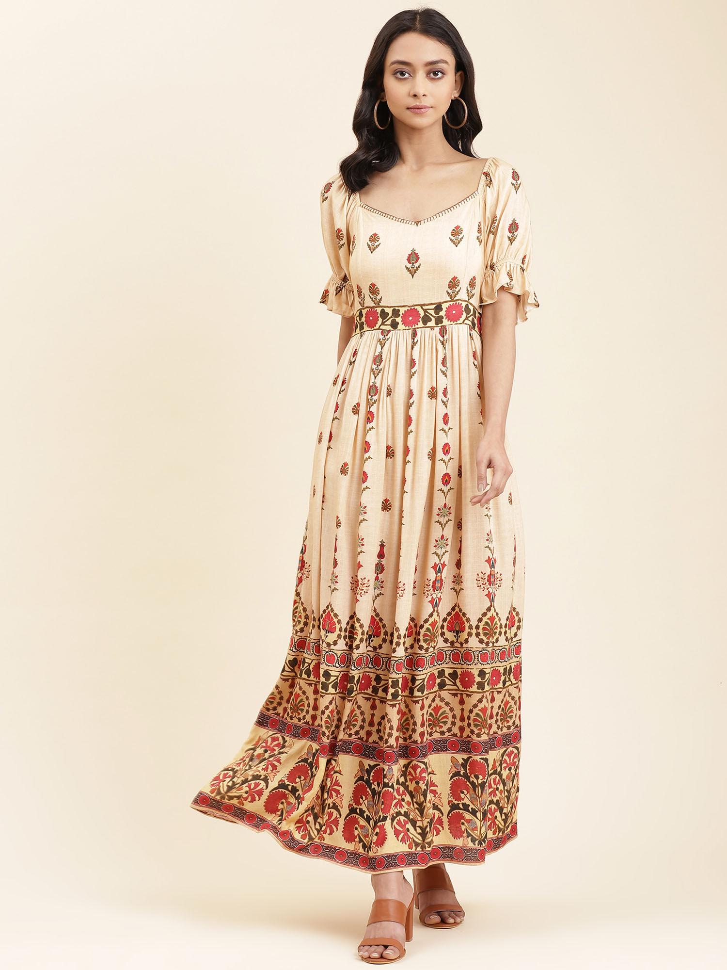 ecru printed maxi dress