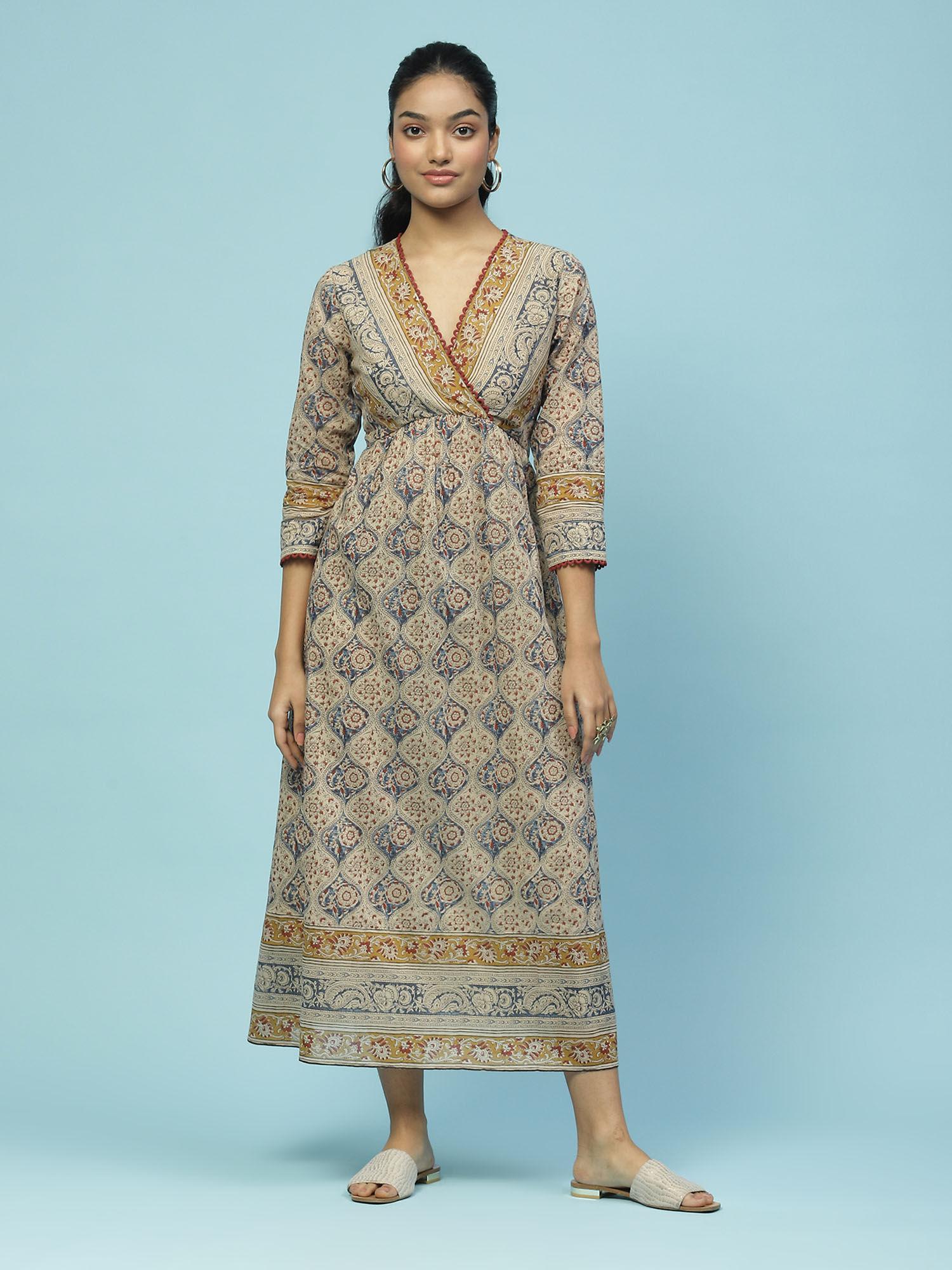 ecru printed midi dress