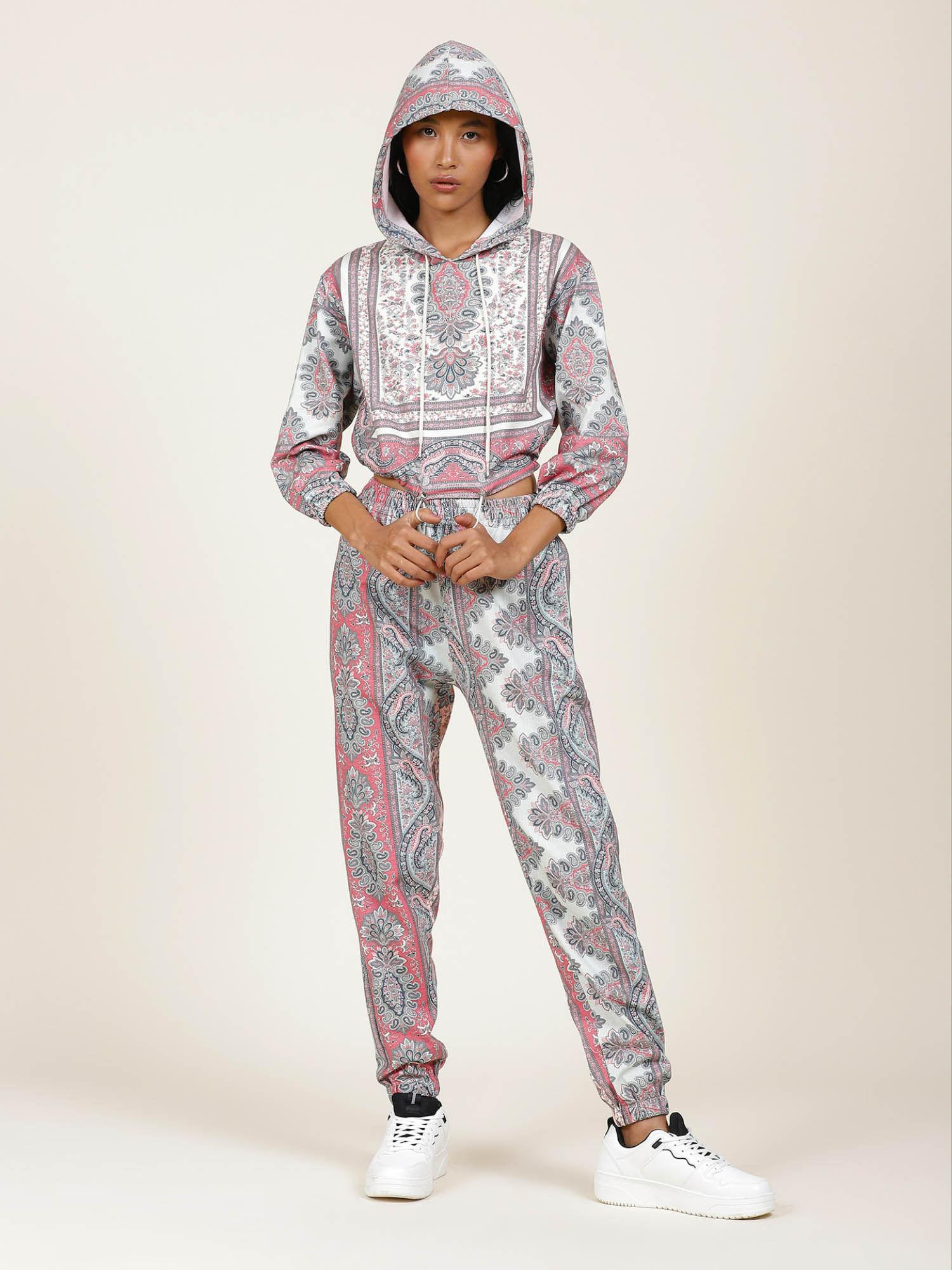 ecru printed sweatshirt with joggers pant set (set of 2)