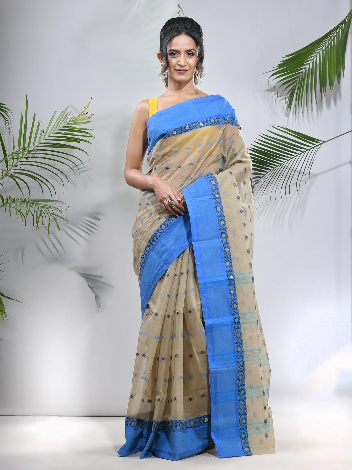 ecru pure cotton tant woven designs saree woven designs without blouse