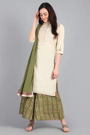 ecru round neck solid kurta