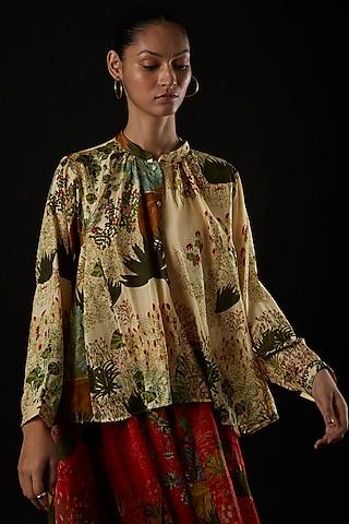 ecru silk printed top