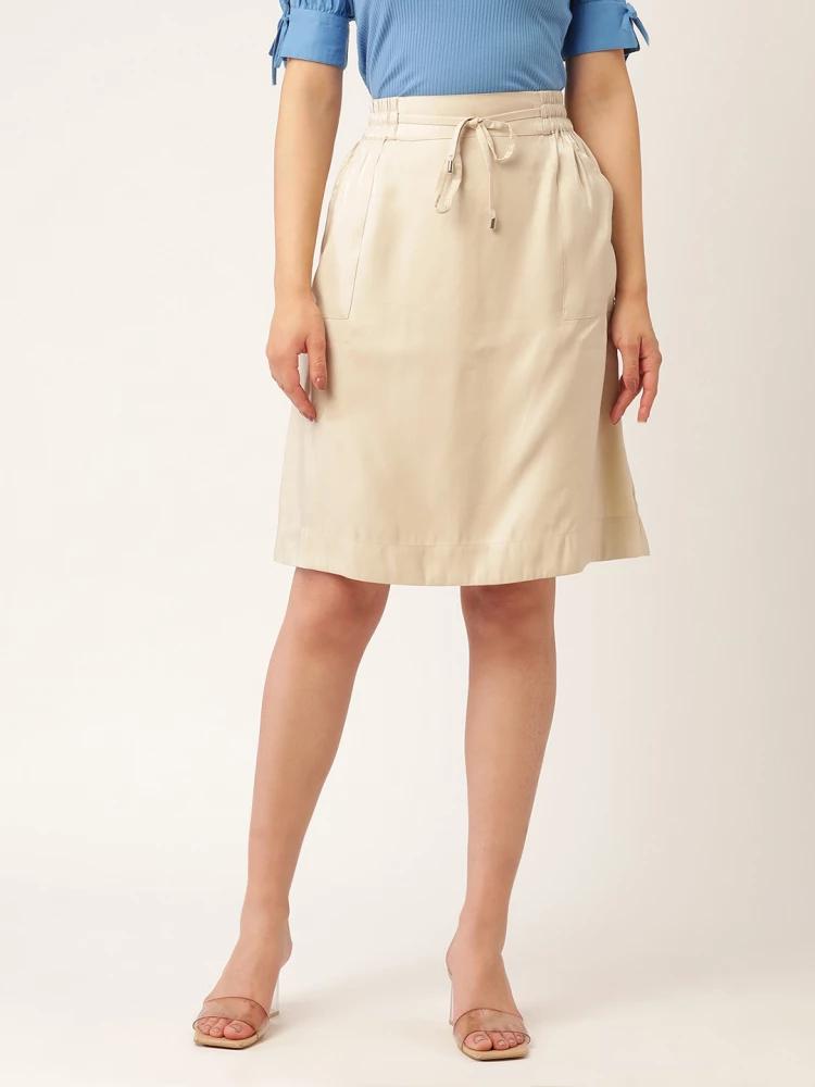 ecru solid regular fit skirt