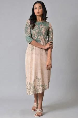 ecru western dress with floral print