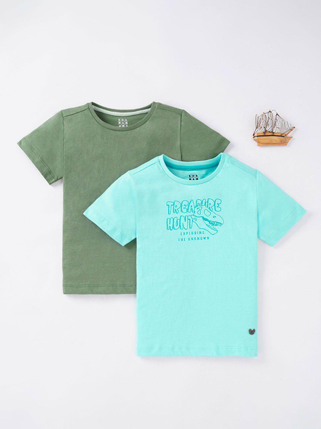 ed-a-mamma boys green & blue typography 2 printed applique t-shirt