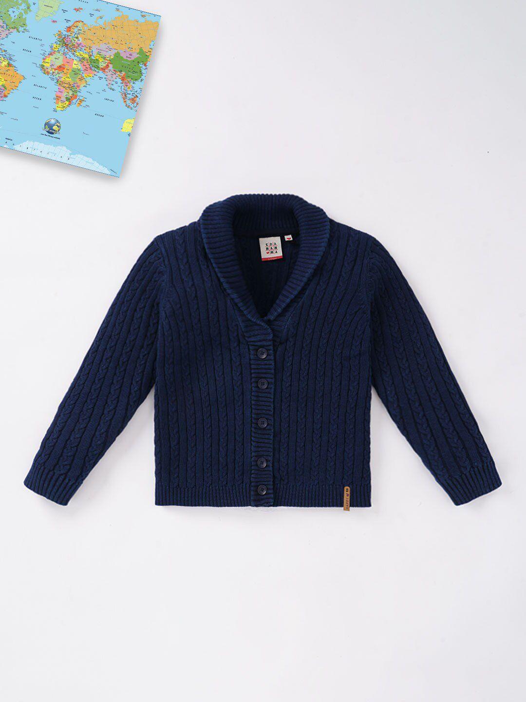 ed-a-mamma boys navy blue striped sustainable cardigan sweater