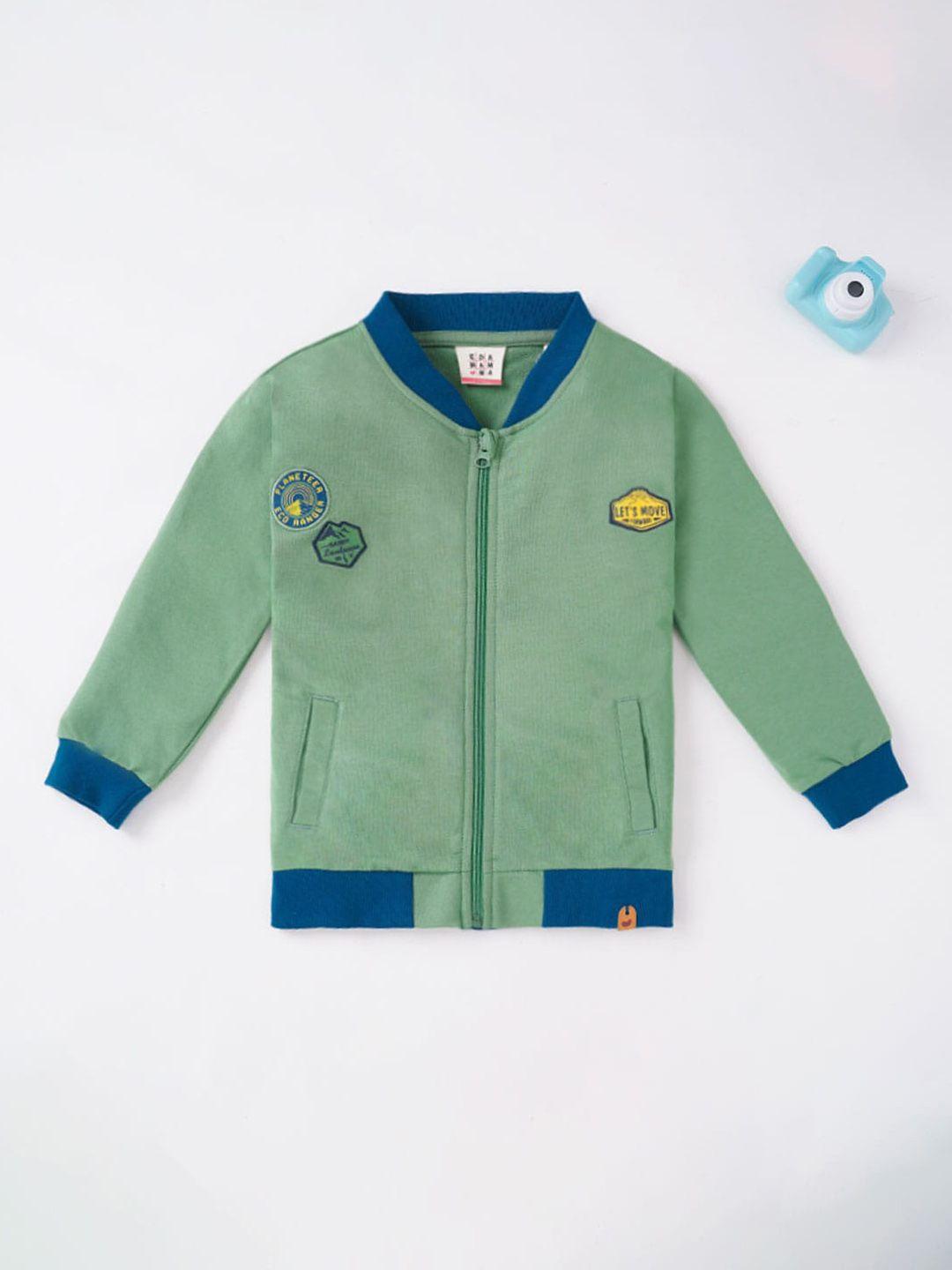 ed-a-mamma boys olive green blue lightweight open front jacket with patchwork
