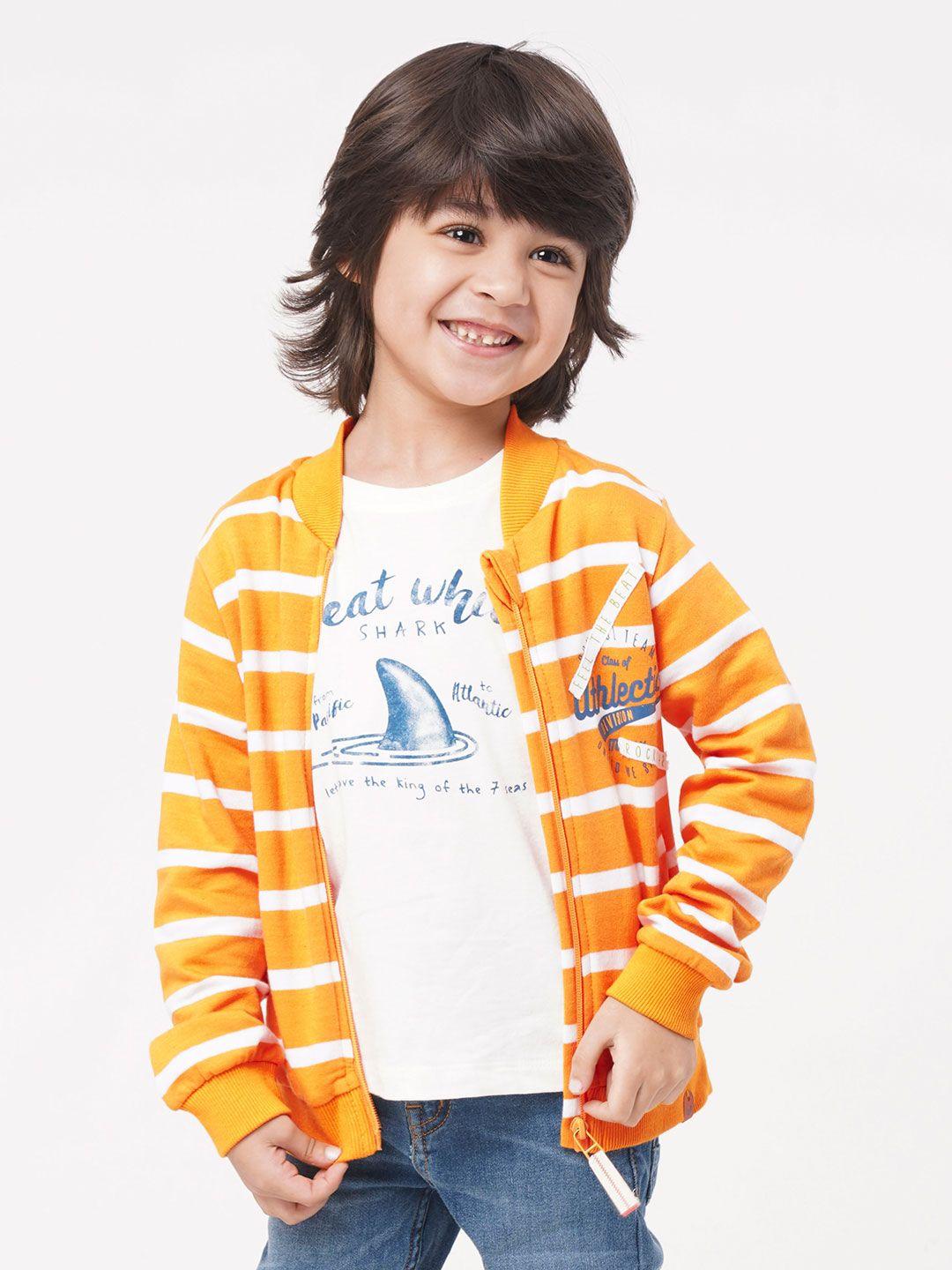 ed-a-mamma boys orange striped crop tailored jacket with patchwork