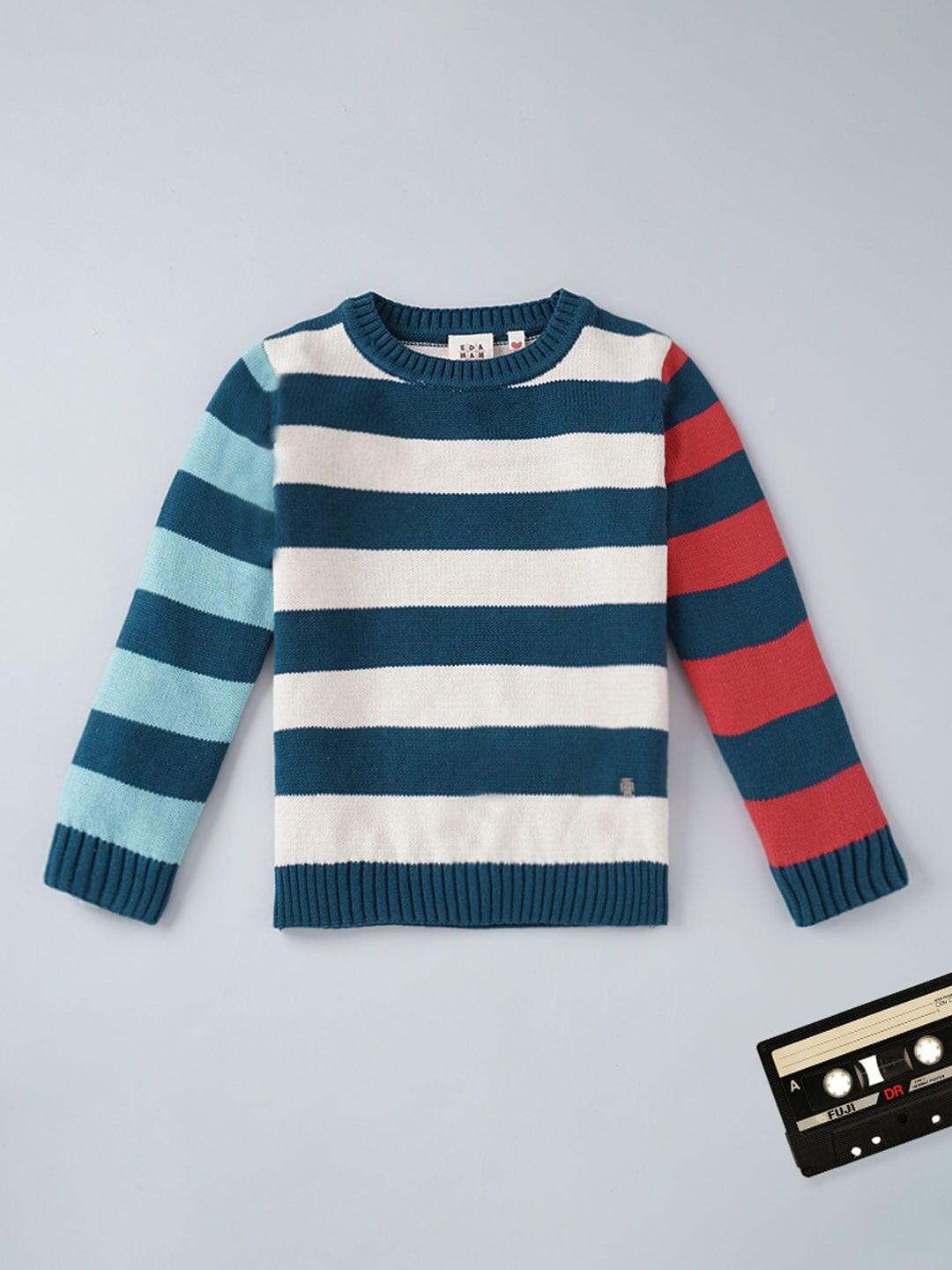 ed-a-mamma boys white & blue striped pullover