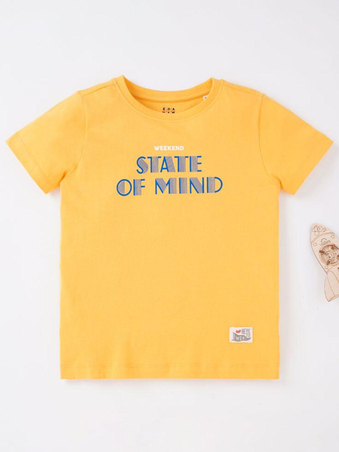 ed-a-mamma boys yellow typography printed t-shirt