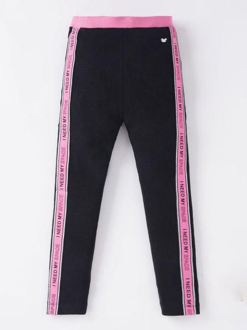 ed-a-mamma kids black & pink cotton printed leggings