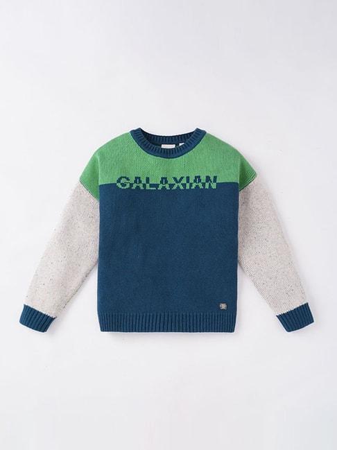 ed-a-mamma kids blue & green cotton color block full sleeves sweater
