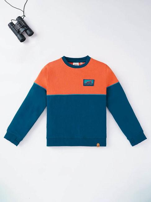 ed-a-mamma kids blue & orange color block full sleeves sweatshirt