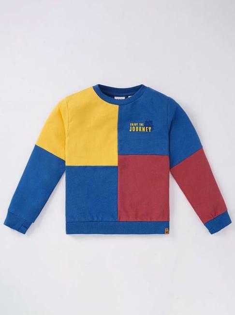 ed-a-mamma kids blue & red cotton color block full sleeves sweatshirt