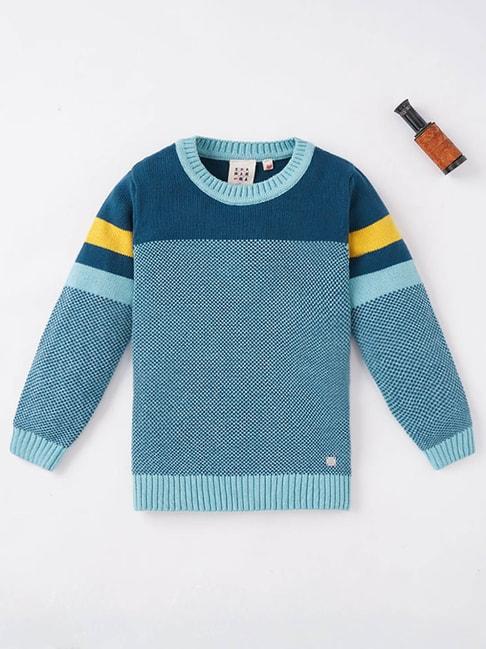 ed-a-mamma kids blue color block full sleeves sweater