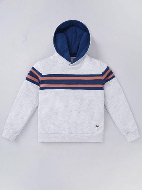 ed-a-mamma kids grey & blue cotton striped full sleeves hoodie