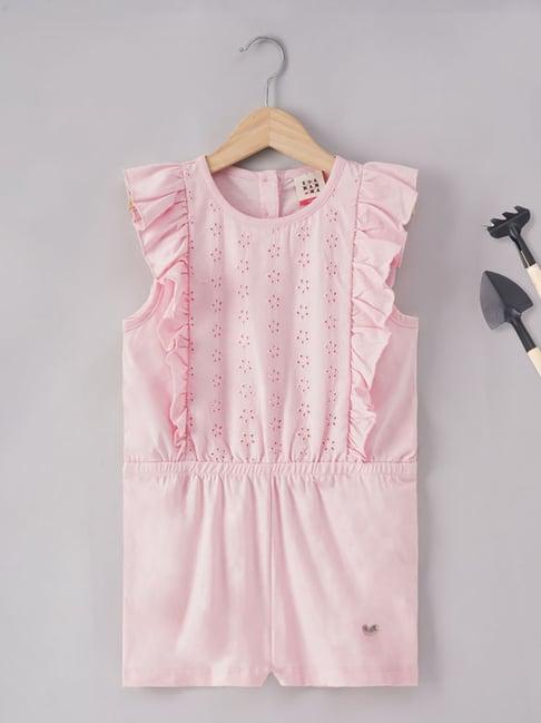 ed-a-mamma kids light pink self design jumpsuit