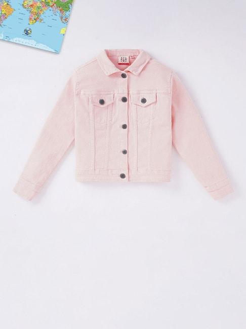 ed-a-mamma kids light pink solid full sleeves denim jacket