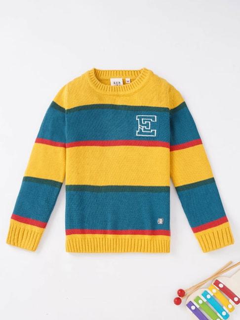 ed-a-mamma kids mustard & teal striped full sleeves sweater