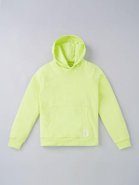 ed-a-mamma kids neon green cotton regular fit full sleeves hoodie