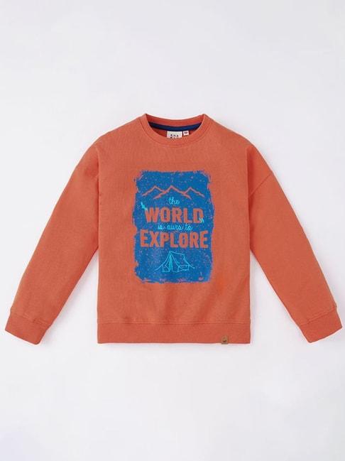 ed-a-mamma kids orange & blue cotton graphic full sleeves sweatshirt