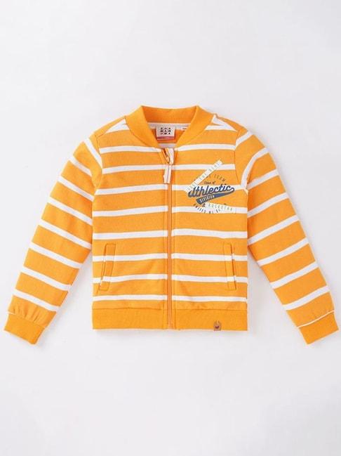 ed-a-mamma kids orange & white cotton striped full sleeves jacket