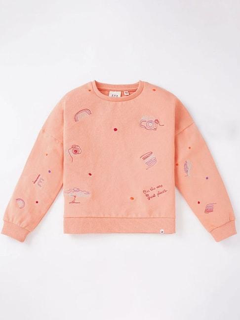 ed-a-mamma kids peach cotton embroidered full sleeves sweatshirt