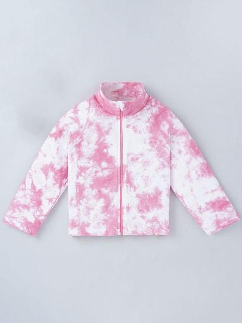 ed-a-mamma kids pink & white cotton overdyed full sleeves jacket