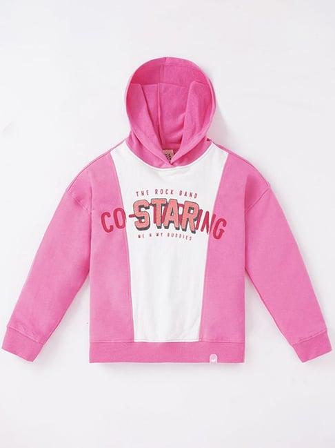 ed-a-mamma kids pink & white cotton printed full sleeves hoodie
