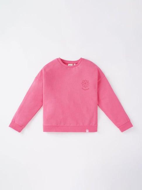 ed-a-mamma kids pink cotton embellished full sleeves sweatshirt