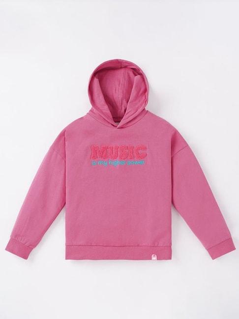 ed-a-mamma kids pink cotton embroidered full sleeves hoodie