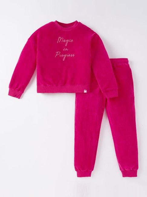 ed-a-mamma kids pink cotton regular fit full sleeves sweatshirt set