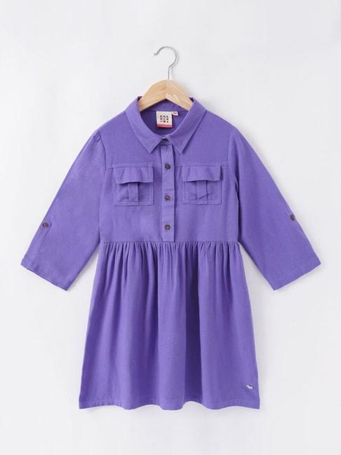 ed-a-mamma kids purple cotton regular fit full sleeves dress