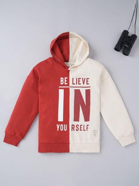 ed-a-mamma kids red & white color block  hoodie