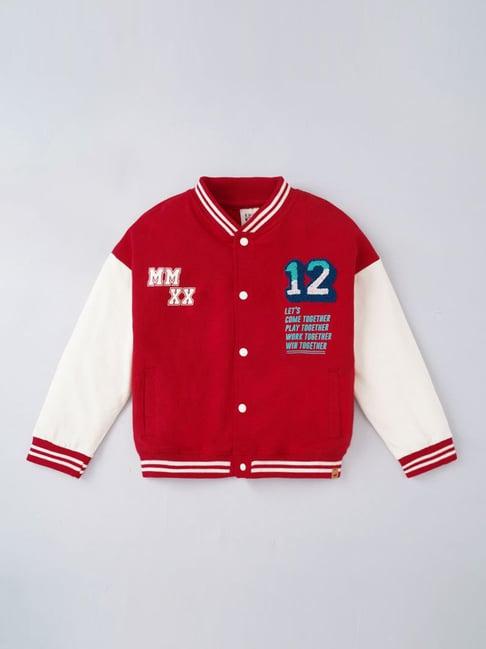 ed-a-mamma kids red & white cotton printed full sleeves jacket