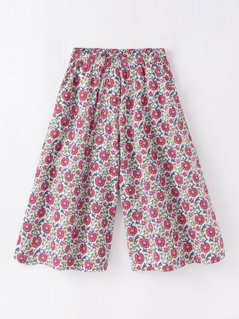 ed-a-mamma kids white & red cotton floral print culottes pants