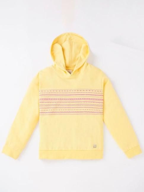 ed-a-mamma kids yellow & pink cotton printed full sleeves hoodie