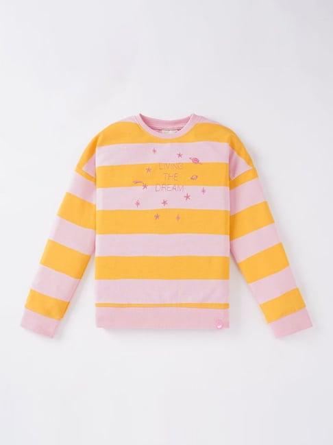 ed-a-mamma kids yellow & pink cotton striped full sleeves sweatshirt
