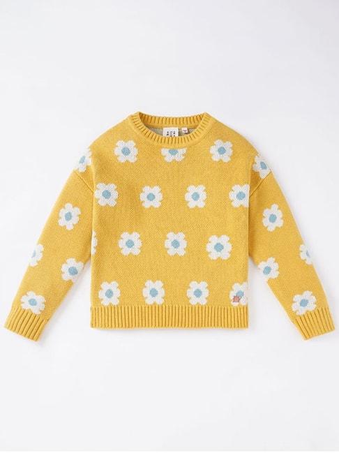ed-a-mamma-kids-yellow-&-white-cotton-floral-print-full-sleeves-sweater