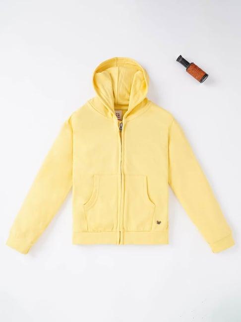ed-a-mamma kids yellow solid full sleeves hooded jacket