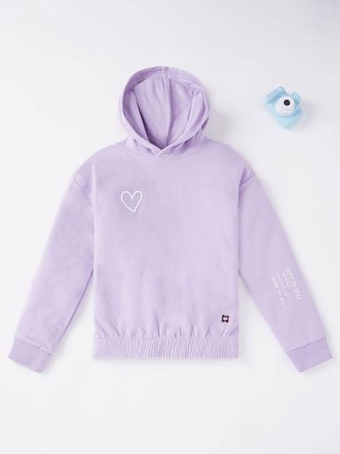 ed-a-mamma sustainable hoodie with elasticated waist and chest print for girls - lilac