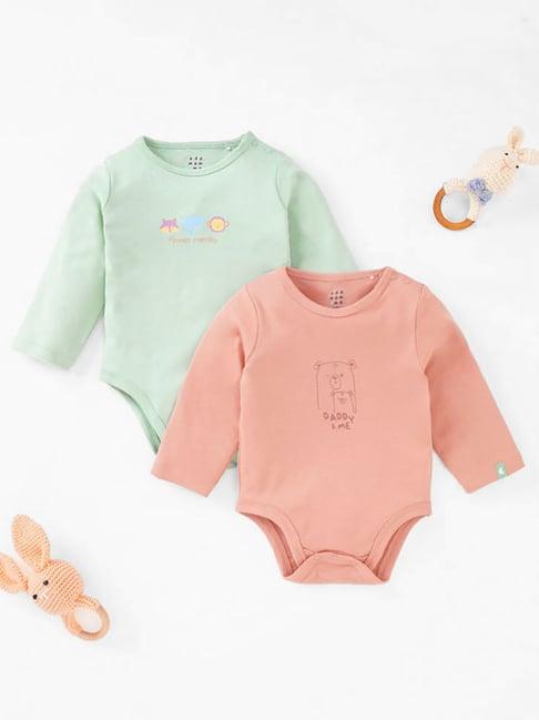 ed-a-mamma baby peach & green printed full sleeves bodysuit (pack of 2)