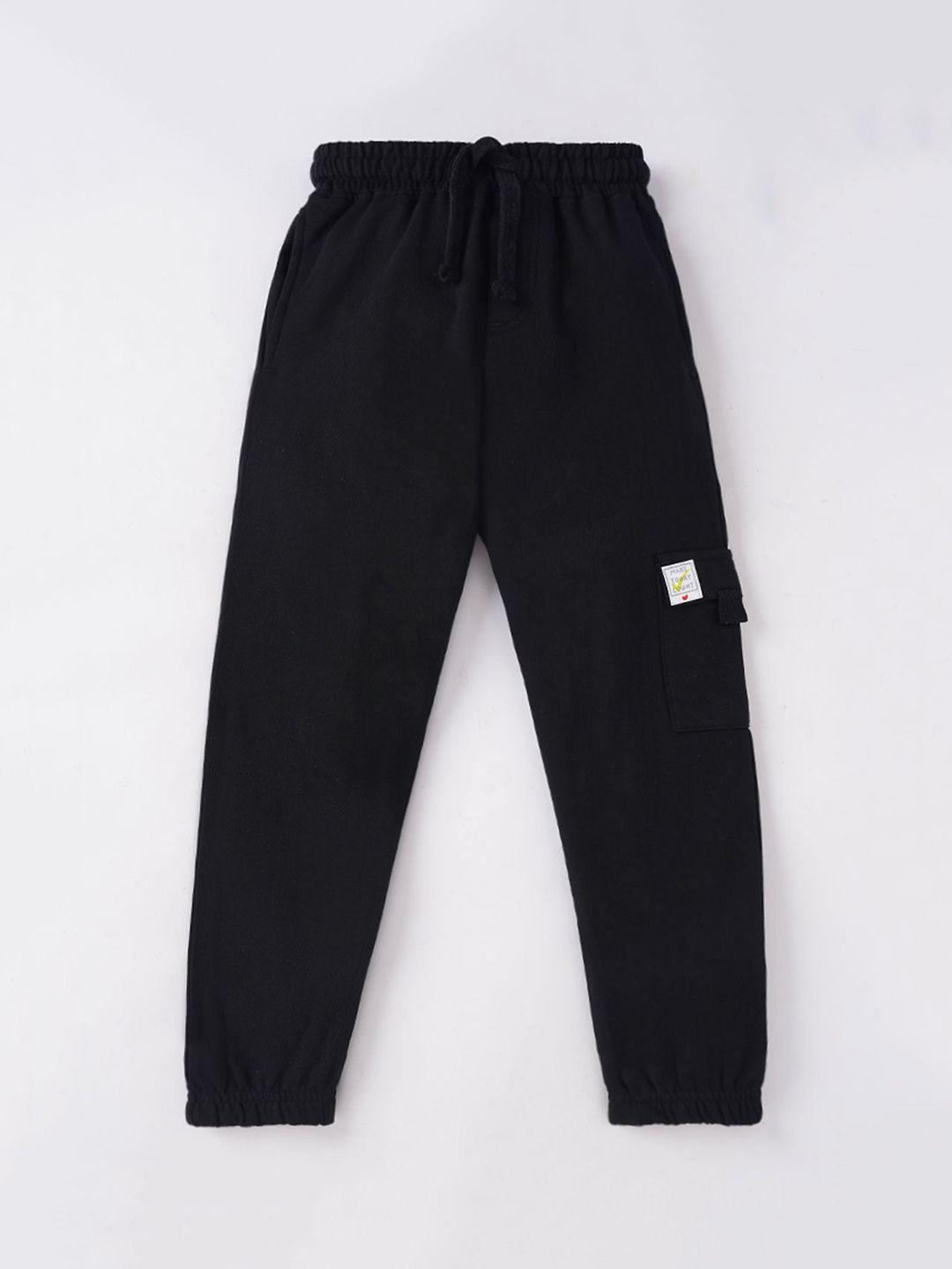 ed-a-mamma boys black solid drawstring cotton joggers