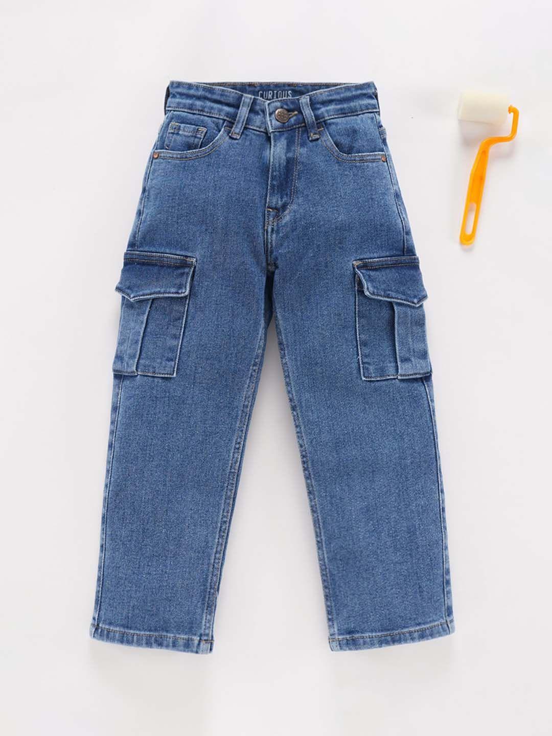 ed-a-mamma boys blue straight fit low distress cotton jeans