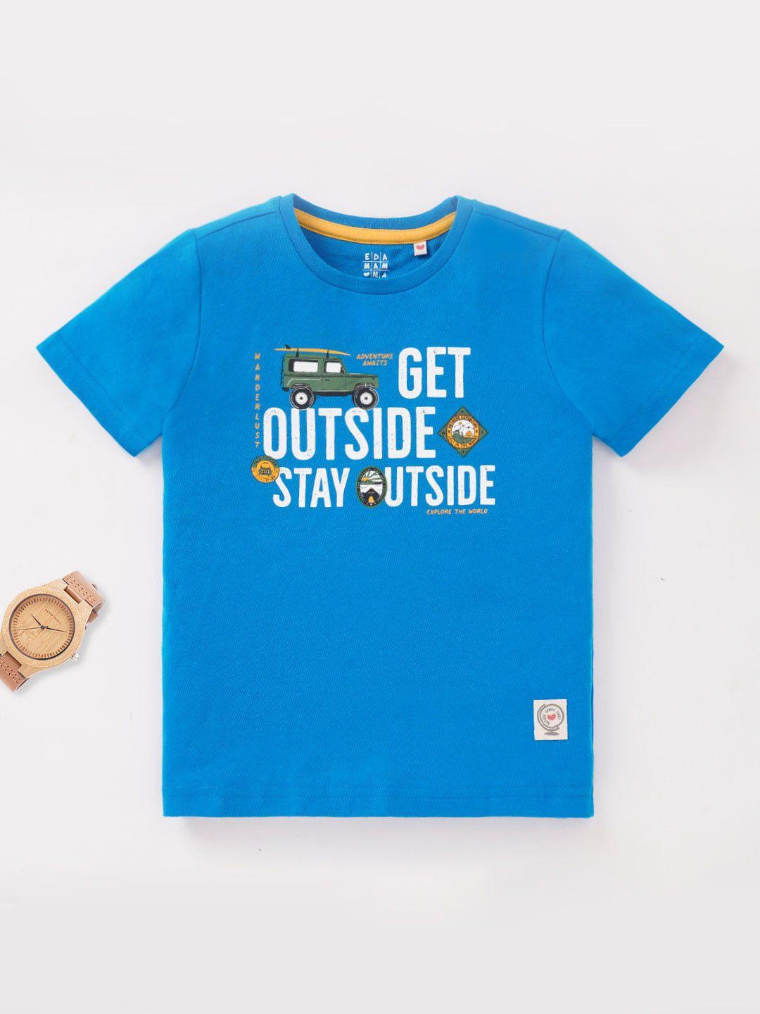 ed-a-mamma boys blue typography printed applique t-shirt