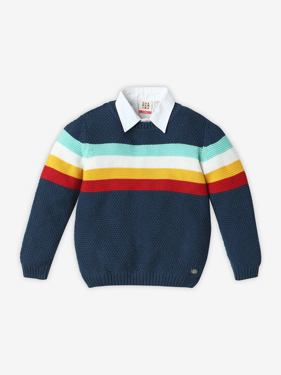 ed-a-mamma boys colourblocked round neck long sleeve cotton pullover sweater