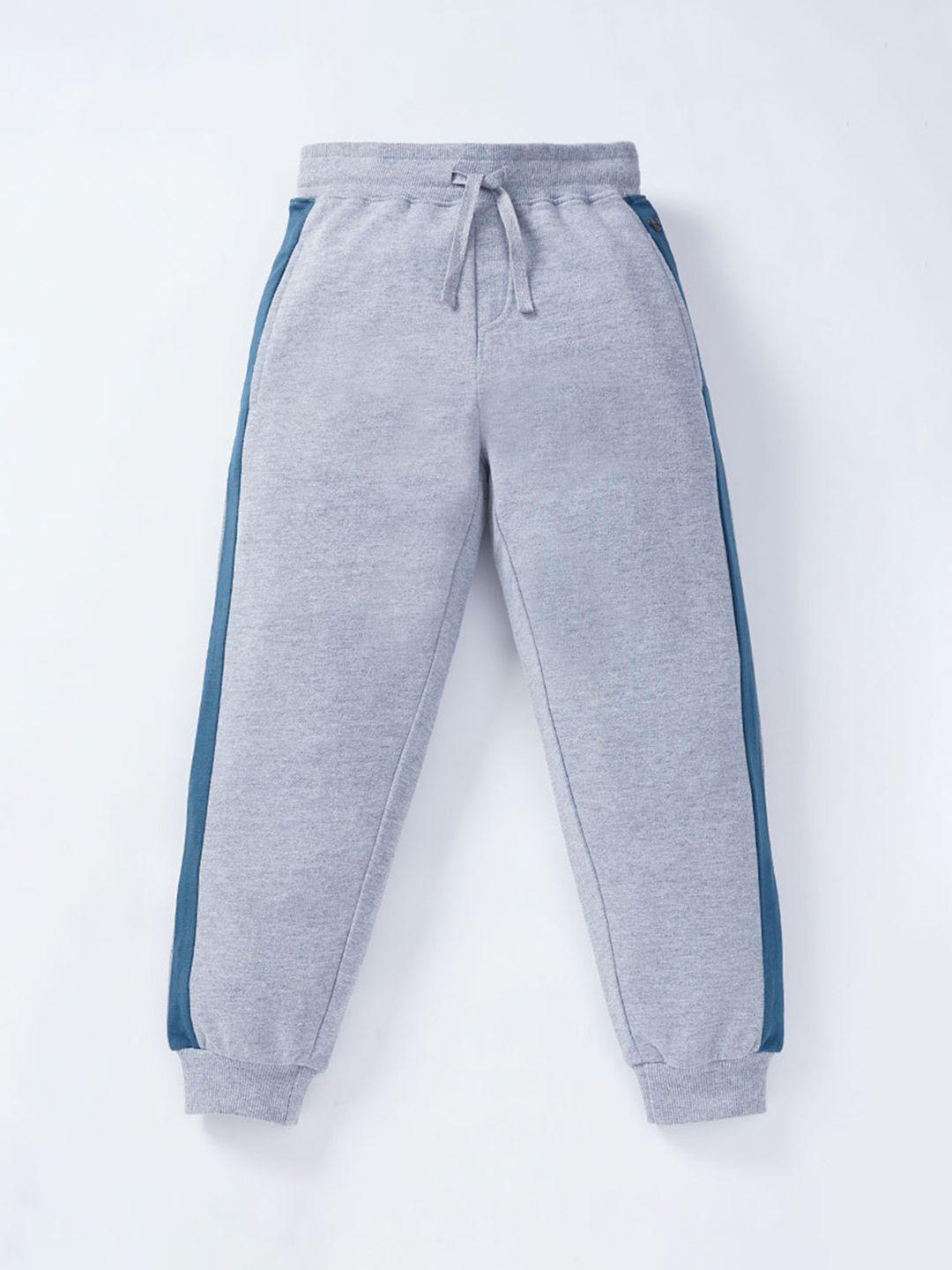 ed-a-mamma boys grey solid cut and sew pure cotton joggers with side stripes