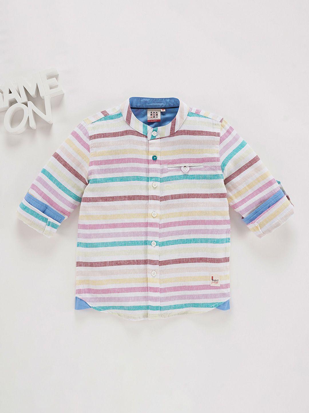 ed-a-mamma boys multicoloured horizontal stripes opaque striped casual shirt