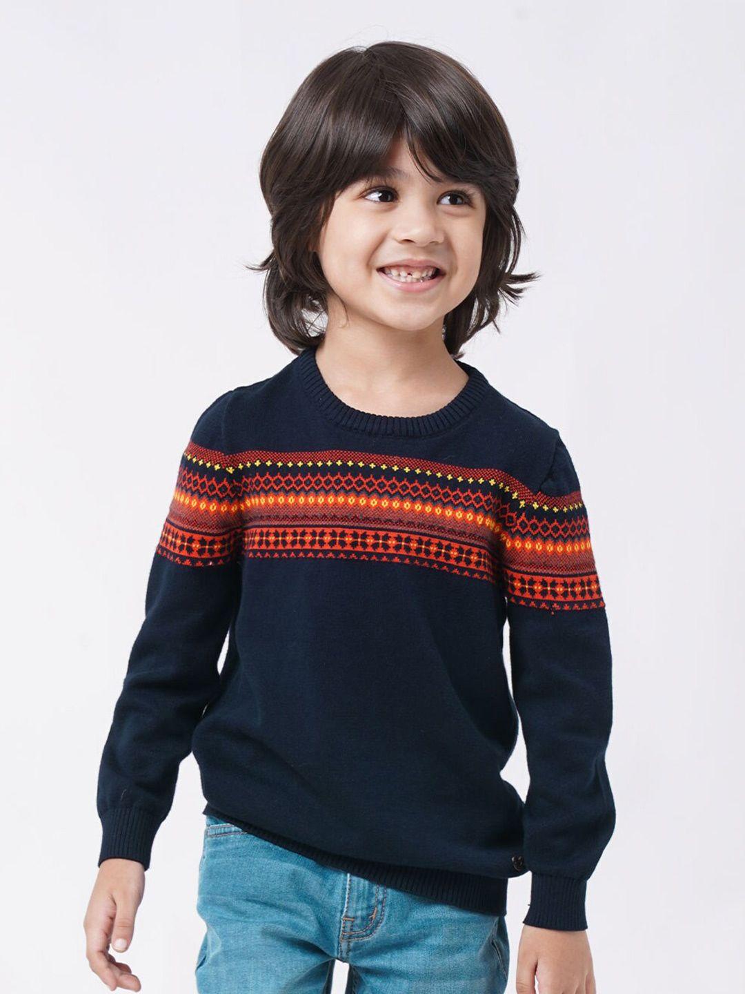 ed-a-mamma boys navy blue & red printed cotton pullover